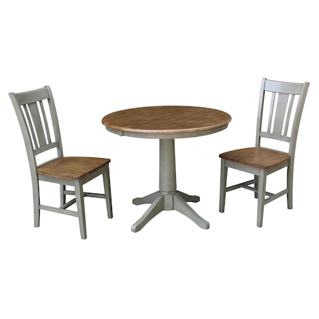 International Concepts Round 36 in Rd Extension Dining Table, 2 San Remo Chairs, Hickory/Stone, 36 W, 48 L, 30.1 in H, Wood K41-36RXT-27B-C10-2